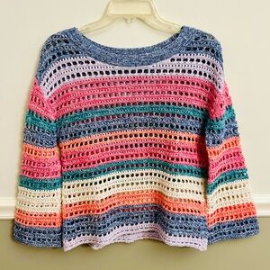 GAP Multi Color Long Bell Sleeve Crochet Pullover Cotton Colorful Sweater Small
